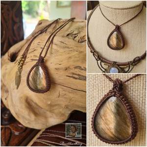 Pinky Gold Labradorite Wrapped in Dark Mocca