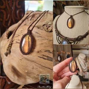 Pinky Gold Labradorite Wrapped in Dark Mocca