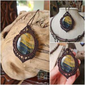 Crystal Jewelry: Blue Tigers Eye Wrapped in Dark Mocca