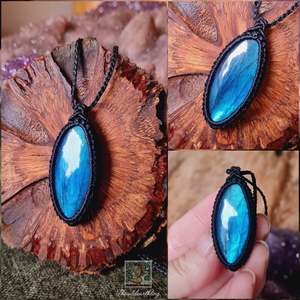 Crystal Jewelry: Cobalt Blue Labradorite Wrapped in Black