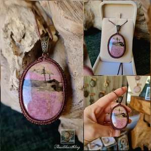 Crystal Jewelry: Pink Rhodonite Wrapped in Chocolate Brown