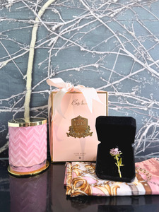 Côte Noire Herringbone Charente Rose Candle and Scarf Set