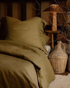 Bedding: LE LIN OLIVE RUFFLE EDGE EURO PILLOW CASES