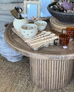 Furniture: ROUND PARQUET COFFEE TABLE - OLD ELM