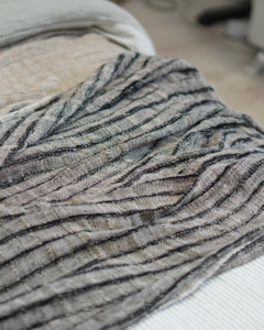 Throws: AUDREY LINEN BED THROW BLACK & NATURAL