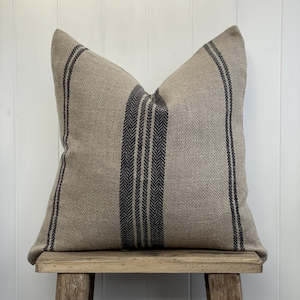 EMPIRE HERRINGBONE CUSHION COVER NATURAL & NAVY