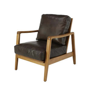 Furniture: REID ARMCHAIR - BROWN LEATHER