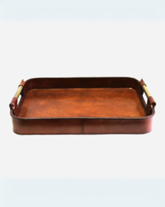 Kitchen Glassware: LEATHER TRAY WITH BRASS HANDLES