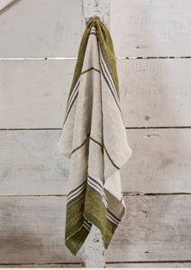 Kitchen Glassware: GREEN SELVEDGE STRIPE LINEN TEA TOWEL