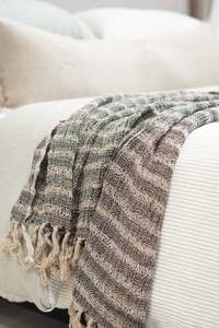 Bedding: AUDREY LINEN BED THROW IN BLACK & NATURAL