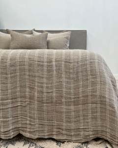 Bedding: Angaston Handloomed Linen Bedcover - White Stripe
