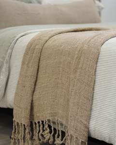 Bedding: AUDREY SPACED LINEN BED THROW - BONE