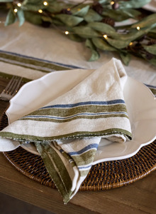 GREEN SELVEDGE STRIPE LINEN NAPKIN