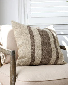 HEAVY LINEN STRIPE CUSHION COVER - OLIVE