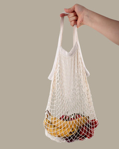 Accessories: NATURAL WEAVE COTTON SHOPPING BAG