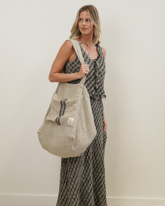 Accessories: PURO TOTE BAG - CHARCOAL STRIPE