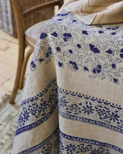 Kitchen Glassware: SOFIA HANDBLOCKED TABLECLOTH - FLORAL AZURE PRINT