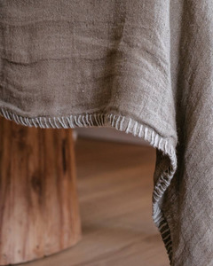 Kitchen Glassware: ZAYRA TABLECLOTH - NATURAL W/ IVORY HAND STITCH