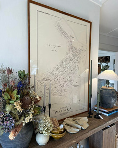 Art: BESPOKE WANAKA MAP IN OAK FRAME