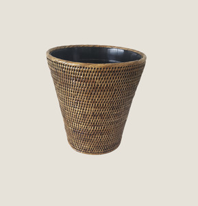 RATTAN WASTE BIN WITH PLASTIC INNER BROWN