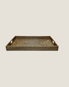 RATTAN RECTANGLE TRAY BROWN MED