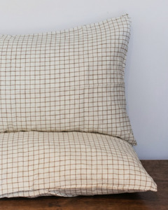 LE LIN STD PILLOWCASE SET - CINNAMON GRID