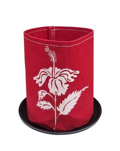 White Hibiscus on Red – Eco Felt Grow Bag - Think Eco