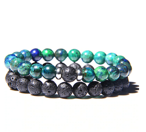 Men's Lava Stone & Imperial Jasper Bracelet Set - Think Eco