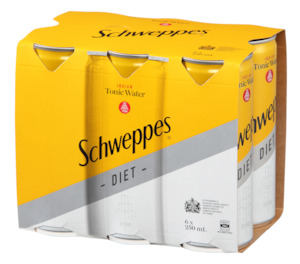 Mixers: Schweppes Diet Tonic 6 Pack 250ml Cans