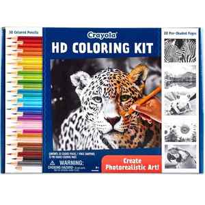 Art Supplies: Crayola HD Colouring Kit with 30 Coloured Pencils and Pre-Shaded Pages