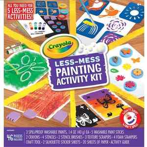 Arts and Crafts Supplies for Kids: Crayola Less Mess Painting Activity Kit 48 Piece Craft Set