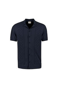 Pullover Short Sleeve Full Button Polo Solid Jacquard - Night