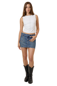 Womens Fashion Denim: Wyatt Skirt - Vanish Mid Blue
