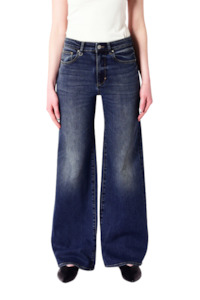 Womens Fashion Denim: Eva Wide Checkin - Dark Vintage Indigo