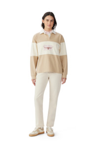 Womens Fashion Knitwear Sweatshirts: Narran Panel Rugby - Sandstone