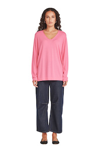 Womens Fashion Knitwear Sweatshirts: Vinnie V Neck - Pink Sherbet