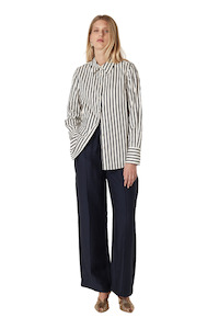 Womens Fashion Shirts Blouses: Lina Stripe Shirt - Navy Stripe