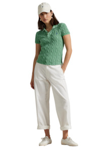 Womens Fashion Shirts Blouses: Cable Knit Polo Shirt