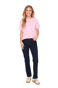 Womens Fashion Tees Tanks Tops: Dagni T-Shirt - Bonbon Flame Hearts