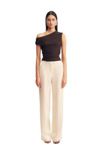 Womens Fashion Tees Tanks Tops: Mira Off Shoulder Top - Ganache