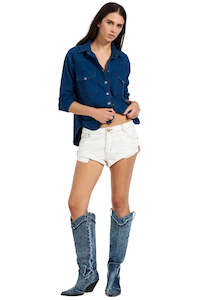White Beauty Bandits Low Waist Denim Short