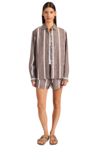 Womens Jetz Tees Tops: Alma Stripe Shirt - Coffee Bean/Bleach Blue