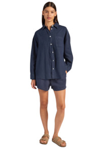 Womens Jetz Tees Tops: Hampton Linen Shirt - Patriot Blue