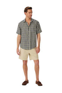 Toby Linen SS Shirt - Navy/Sage/White