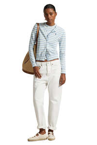 Womens Sale: Stripe Cardigan - Pond Blue Heather & Deckwash White