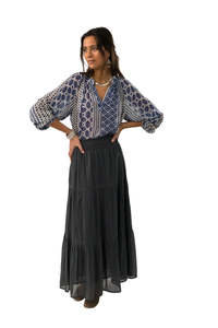 Lollys Laundry: Diamond Maxi Skirt - Washed Black