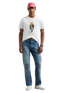 Mens: Classic Fit Polo Bear Jersey T-Shirt - White Explorer Bear