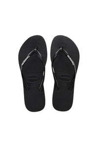 Womens Footwear: Slim Logo Pop-up Jandals - Black/White