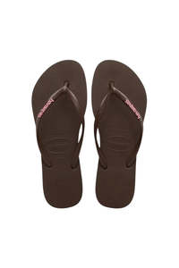 Womens Footwear: Slim Logo Pop-up Jandals - Brown/Pink