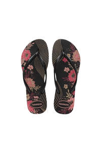 Womens Footwear: Slim Organic Jandals - Flower Print